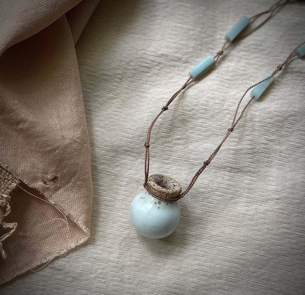 white stoneware with amazonite